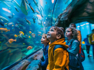 Children going on a field trip to an aquarium