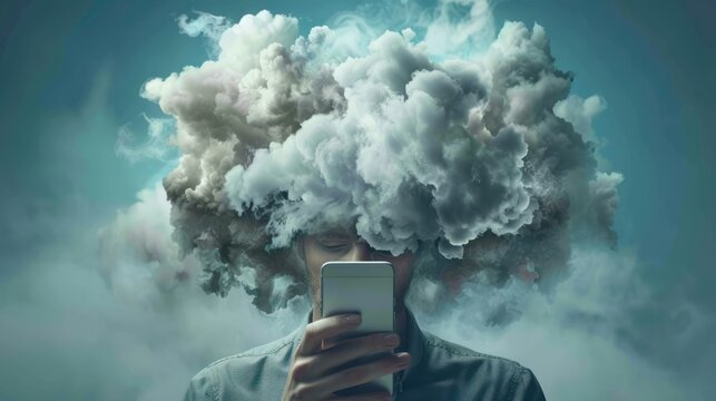 Smartphone Cloud Concept:Digital Mind Clutter,Social Media Addiction and Pressure in the Modern Lifestyle