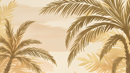 Beige background with shadow and palm leaves, generative ai