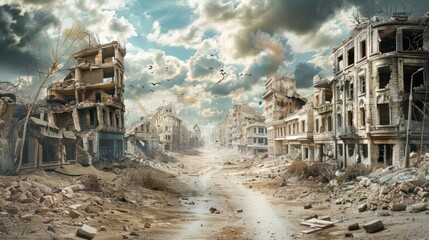 Fototapeta premium World economic crisis after war. Conceptual illustration
