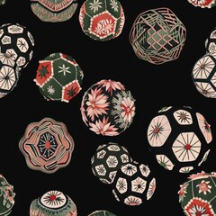 Traditional Japanese Temari Balls Pattern Textile Design