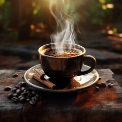 Fototapeta premium A steaming cup of freshly brewed coffee