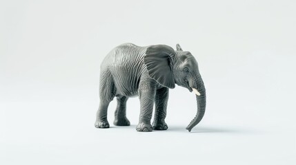 Obraz premium Realistic miniature elephant figure isolated on a white background. Elephant Toy. Copy space