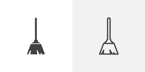 Broom black vector icon set