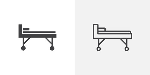 hospital bed black vector icon set