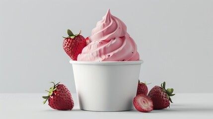 Strawberry ice cream in blank paper cup mockup.