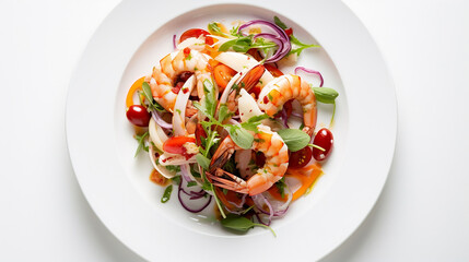 Plate of Delicious Vegetable Salad with Seafood