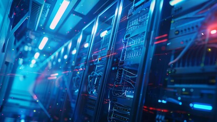 Obraz premium Server Room with Neon Lights.