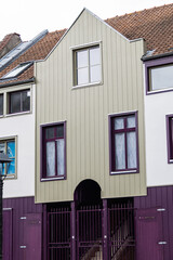 Street view of Amiens: beautiful old houses. Amiens - city and commune in northern France, 120 km north of Paris, capital of Somme department, Hauts-de-France. AMIENS, FRANCE.