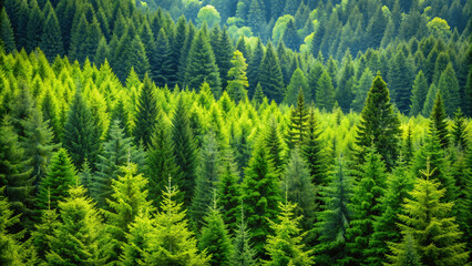 Obraz premium natural green trees in a forest of old spruce fir and pine,eco natural background