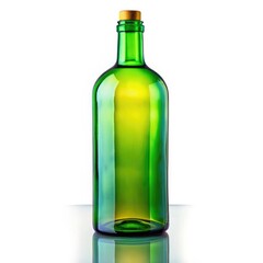 Empty Green Glass Bottle With Cork Stopper on White Background. Generative AI