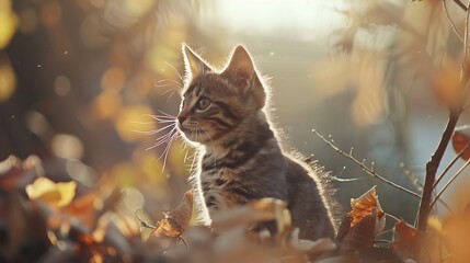 A cute kitten in the crisp morning air