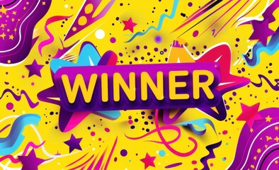 Obraz premium lucky winner banner with a yellow background and purple text 
