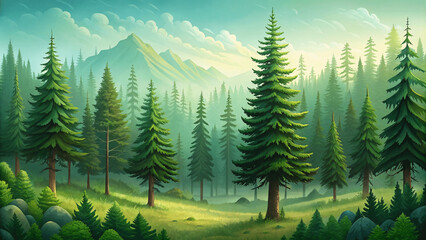 Fototapeta premium natural green trees in a forest of old spruce fir and pine,eco natural background