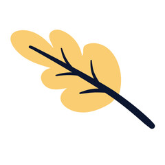 Yellow oak leaf for student worksheet vector illustration. Cartoon drawing of tree leaf for learning about forest, math activity or counting game for children. Autumn or fall, education concept