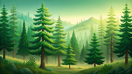 Fototapeta premium natural green trees in a forest of old spruce fir and pine,eco natural background