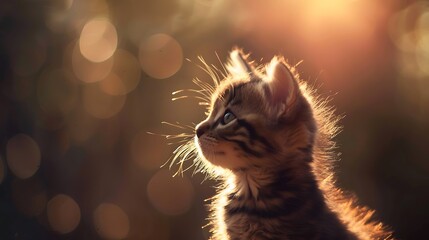 A cute kitten in the stillness of dawn
