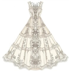 a wedding dress, wedding element, illustration, elegant lace design, isolated on white background