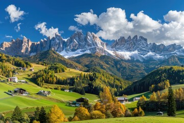 Mountain Valley Landscape with Autumn Colors