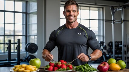 Fototapeta premium Nahrung ist Treibstoff: Essensvorbereitung eines Fitnessprofis