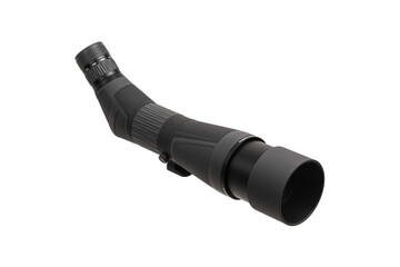 Modern spyglass. Long-range observation device. Monocular isolate on a white back