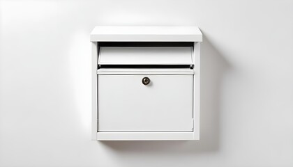 White Color mailbox on white wall background isolated mail box AI generated