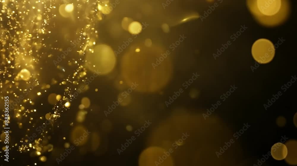 Leinwandbilder Golden glitter and bokeh light particles float in front of a black background.