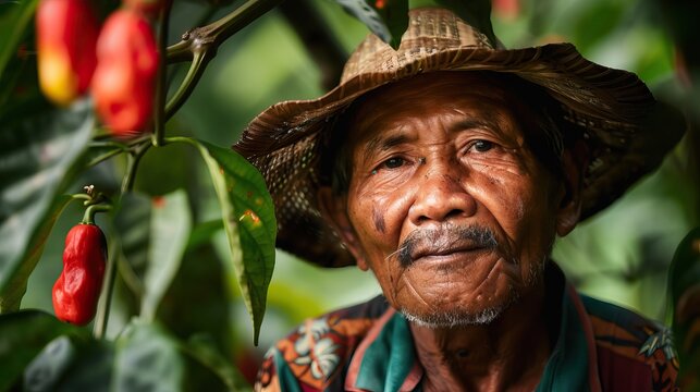 Indigenous pepper farmer on a pepper plantation in Sarawak  Malaysia