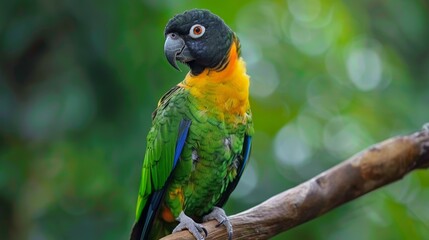 Obraz premium The Black-headed Amazon (Amazona kawalli), also known as the Black-headed Parrot, is a striking and colorful bird native to the Amazon rainforest in Brazil. It features a distinctive black head, 