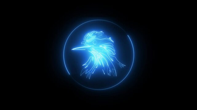Self drawing animation one continuous line draw, logo, flying bird, swallow , neon purple luminous sign