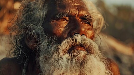 A portrait of white beard Aboriginal man on a community in Northern Territory  Australia