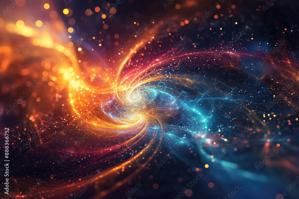 Poster vibrant cosmic nebulae, glowing ethereal energy, background showcasing the concept of wave-particle 