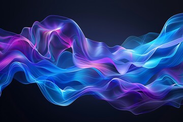 Abstract digital art with vibrant blue and purple waves on a black background, designed for presentation banners.