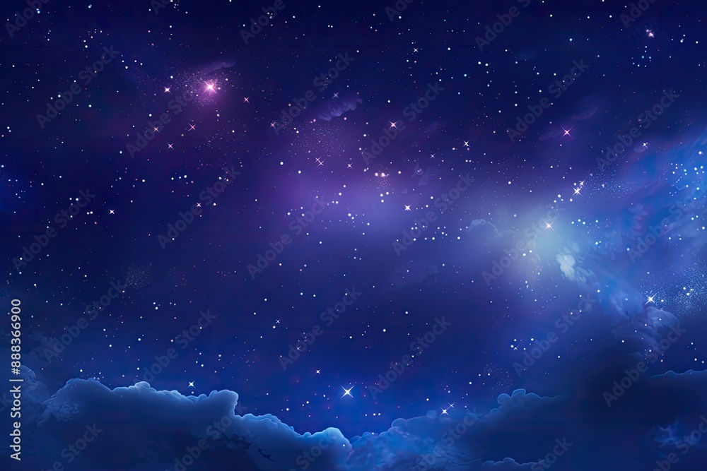 Poster starry, nebulous cosmic expanse, celestial background with floating constellations and nebulae