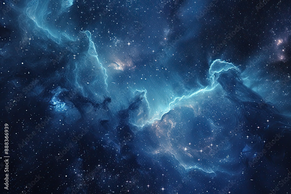 Poster Starry, nebulous cosmic clouds, celestial background with floating constellations and nebulae