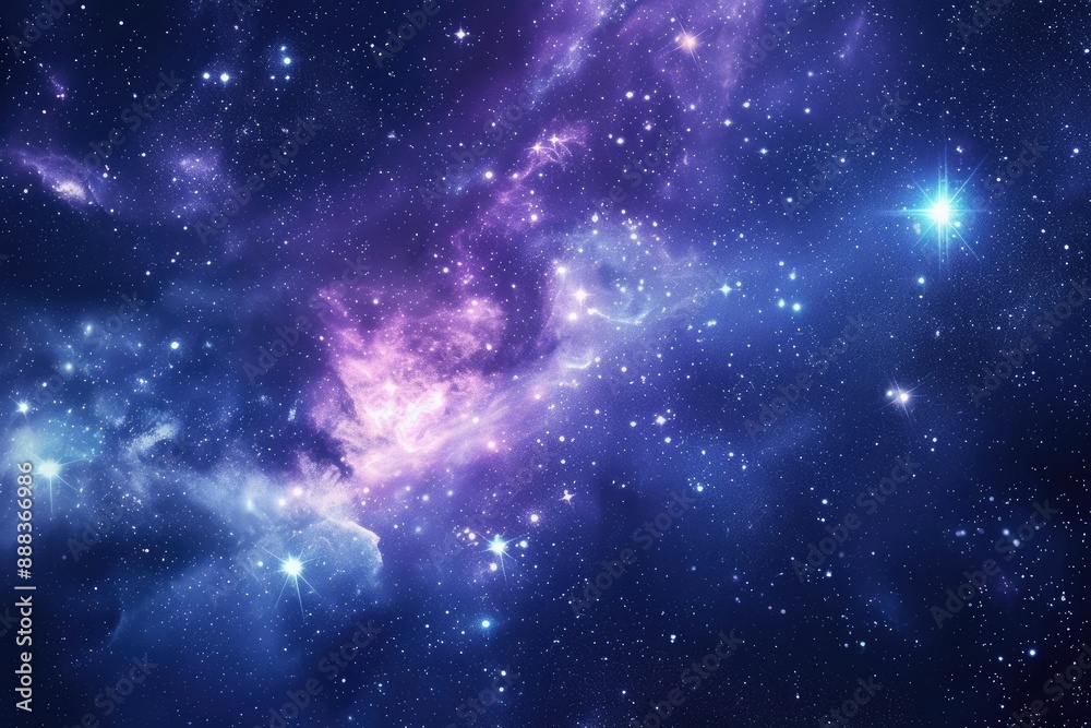 Poster starry, nebulous cosmic clouds, celestial background with floating constellations and nebulae