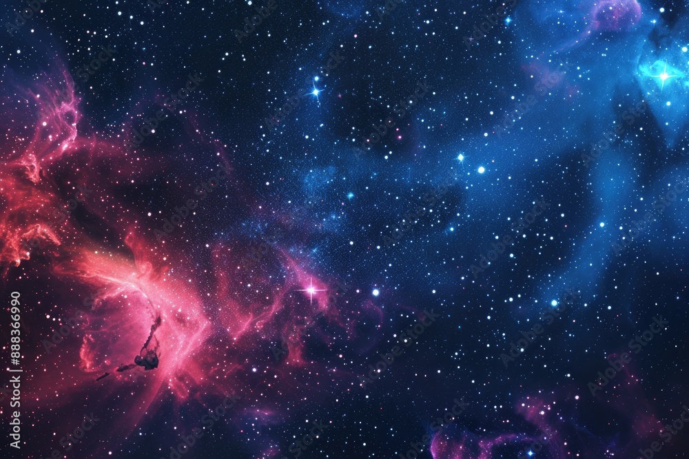 Poster starry, nebulous cosmic clouds, celestial background with floating constellations and nebulae