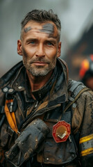 Obraz premium fireman with a rescue dog