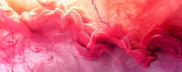 Abstract fluid art background in pink and red, with smooth ink transitions and a wet paper texture.