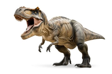 Ferocious roaring dinosaur model with white transparent background