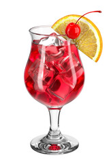 Refreshing cocktail with cherry and orange on transparent isolated background. Sling glass. Bar theme. Alcoholic drink. 3d rendering.