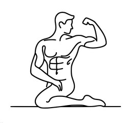 Fototapeta premium single line vector drawing of a muscular man's figure in a pose showing strength, with emphasis on defining the upper body