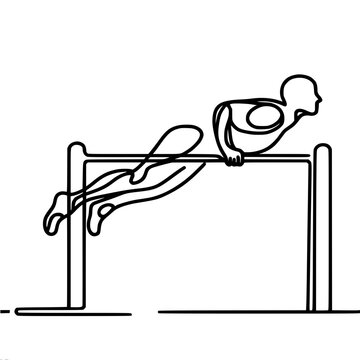 single line vector drawing of a man doing push-ups on parallel bars, demonstrating strength and balance