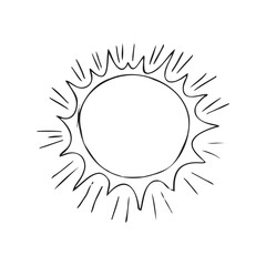 Hand drawn sun icon. Sunshine design element doodle sketch, scribble isolated sunlight symbol