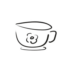 Hand drawn tea cup icon. Kettle doodle sketch, tea cup symbol scribble design element isolated