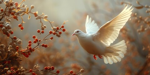 International Day of Peace white dove with olive branch, September 21st