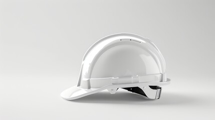 Fototapeta premium A sleek and modern white hard hat displayed in a side profile view, emphasizing its clean lines and robust design, perfect for safety in construction work.