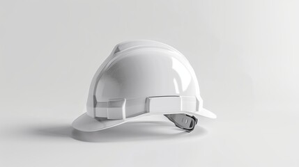 Fototapeta premium An angled front view of a white hard hat, highlighting its durable and reflective surface, suitable for construction and safety purposes in various environments.