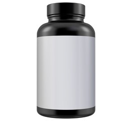 A black and white bottle of pills is empty
