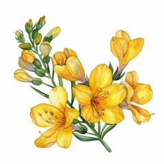 Obraz premium a chibi freesia, watercolor illustration, vibrant yellows, isolated on white background